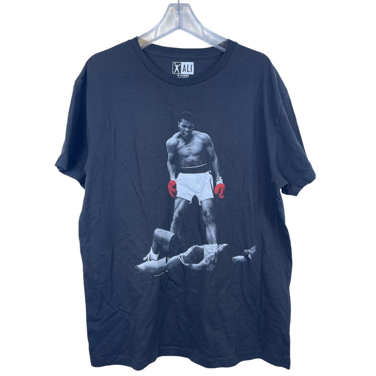 Muhammad Ali Mens Black Graphic T-Shirt Boxing Icon Red Gloves 100% Cotton X-Large
