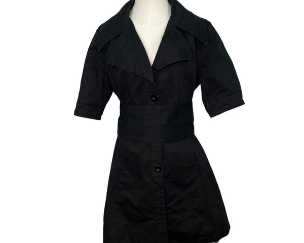 Suzanne Somers Womens Black Short Sleeve Button-Up Trench Coat With Belt Size M
