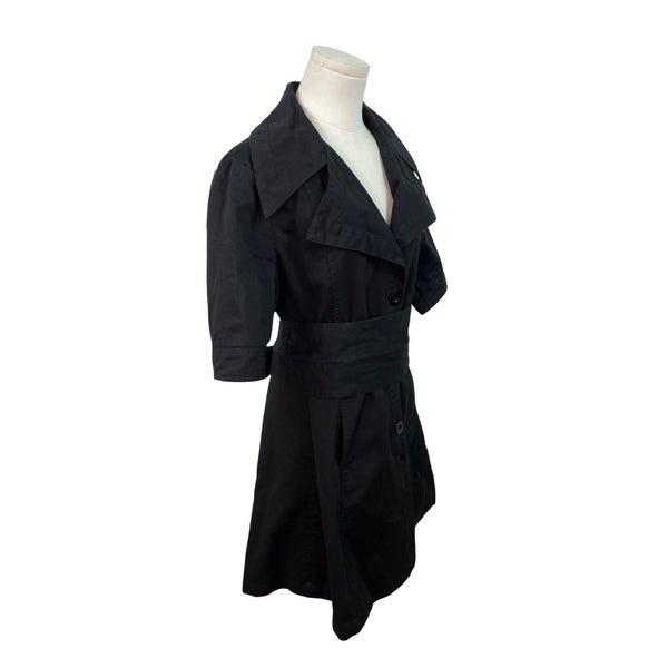 Suzanne Somers Women's Black Short Sleeve Button Up Trench Coat With Belt Size M
