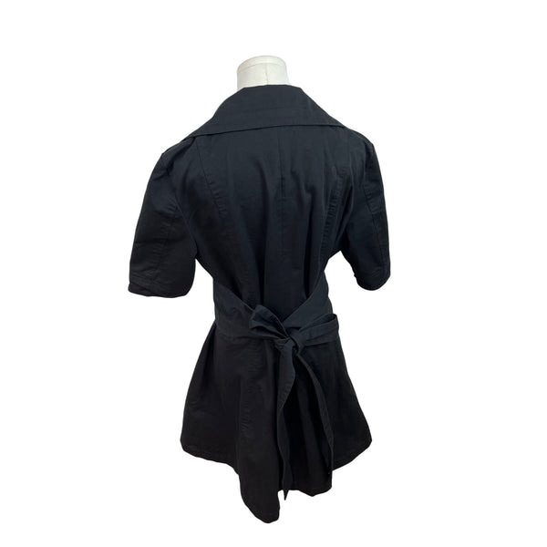 Suzanne Somers Women's Black Short Sleeve Button Up Trench Coat With Belt Size M