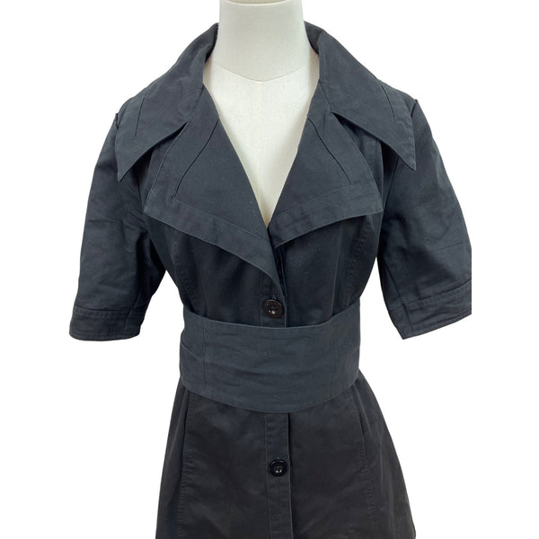 Suzanne Somers Women's Black Short Sleeve Button Up Trench Coat With Belt Size M