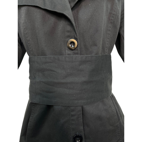 Suzanne Somers Women's Black Short Sleeve Button Up Trench Coat With Belt Size M
