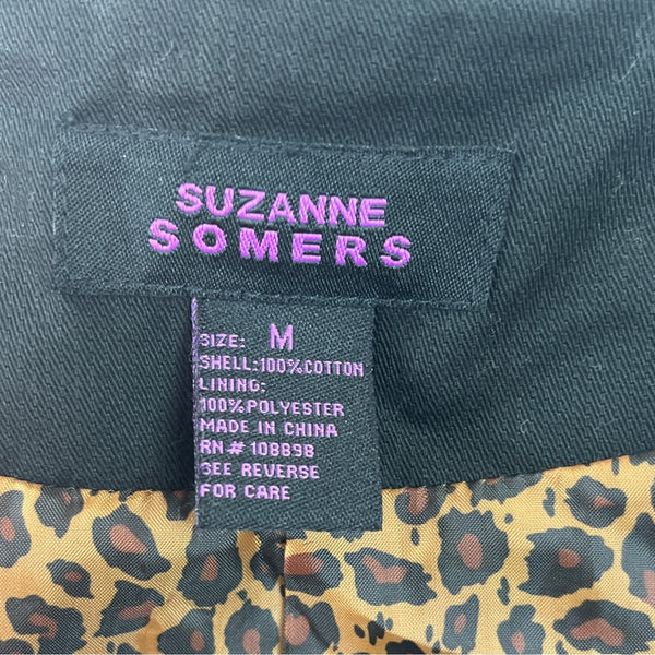 Suzanne Somers Women's Black Short Sleeve Button Up Trench Coat With Belt Size M