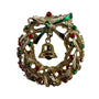Vintage Unknown Womens Gold Tone Wreath With Bell Holiday Brooch Pin