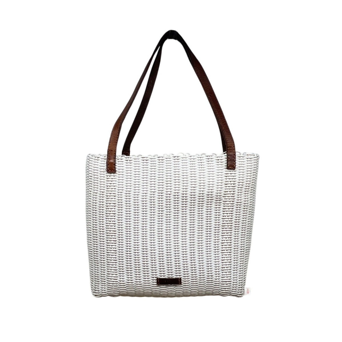 Fibra White Woven Brown Handles 97% Recycled Plastic Lightweight Tote Bag Sz M