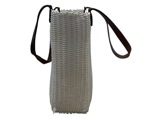 Fibra White Woven Brown Handles 97% Recycled Plastic Lightweight Tote Bag Sz M