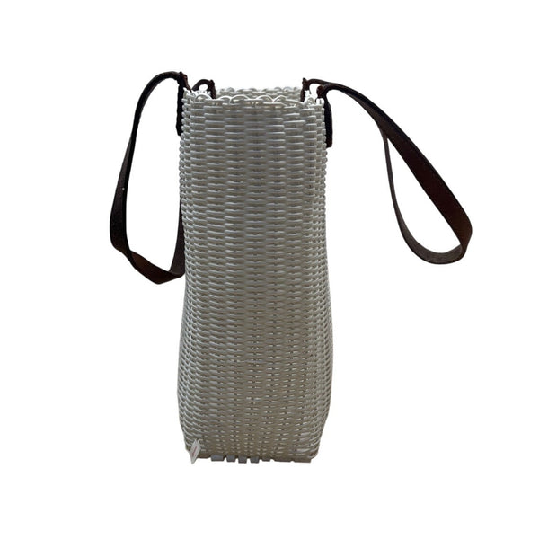 Fibra White Woven Brown Handles 97% Recycled Plastic Lightweight Tote Bag Sz M