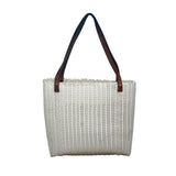 Fibra White Woven Brown Handles 97% Recycled Plastic Lightweight Tote Bag Sz M