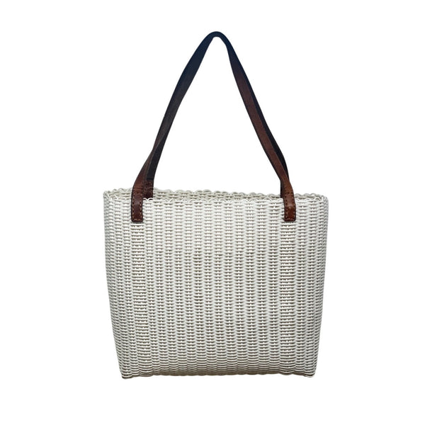 Fibra White Woven Brown Handles 97% Recycled Plastic Lightweight Tote Bag Sz M