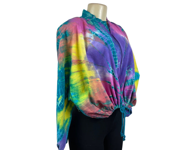 Vintage 90s Jazzie Tie-Dye Zip Up Sweater Multicolor Drawstring Bottom Sz M