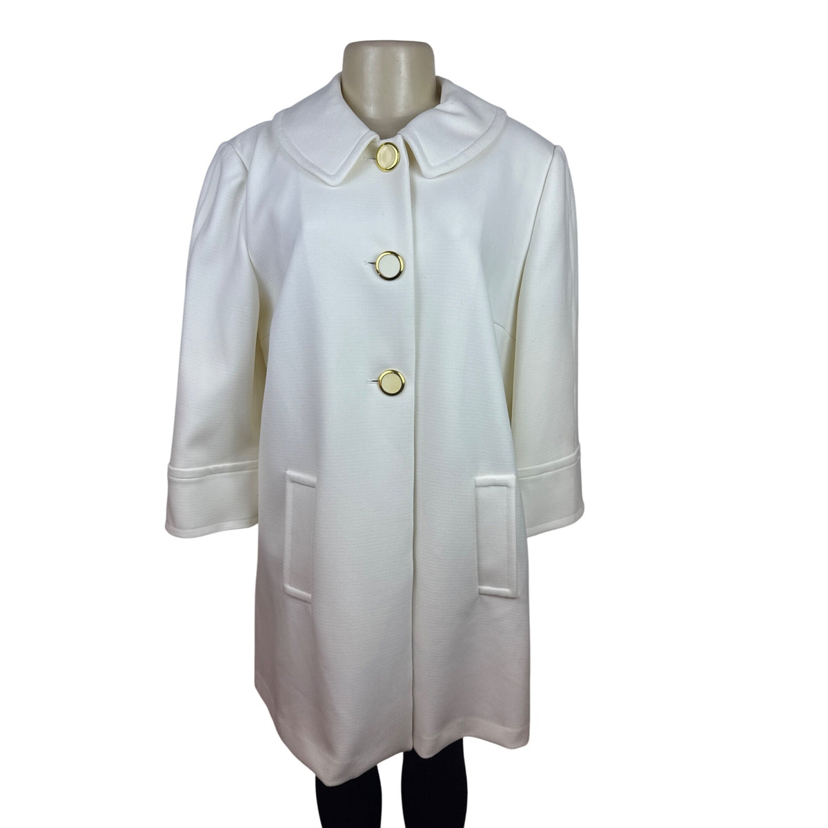 Premise Women's White Mid Length Button Up Coat With Pockets Size L