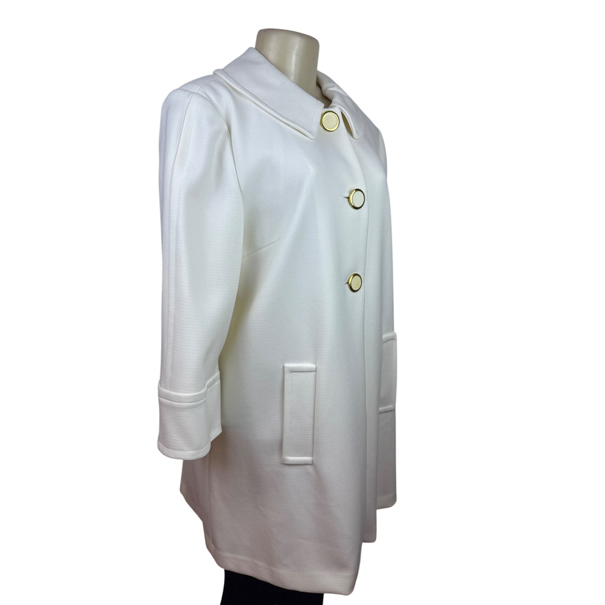 Premise Women's White Mid Length Button Up Coat With Pockets Size L