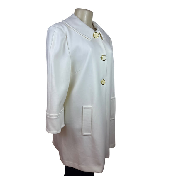 Premise Women's White Mid Length Button Up Coat With Pockets Size L