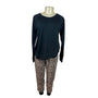 Muk Luks Women Black Long Sleeve Top & Leopard Print Pants Pajama Set Sz M - New