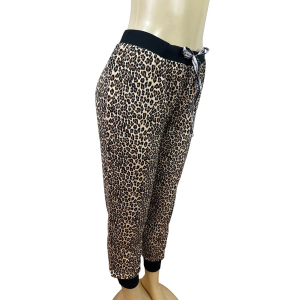 Muk Luks Women Black Long Sleeve Top & Leopard Print Pants Pajama Set Sz M - New