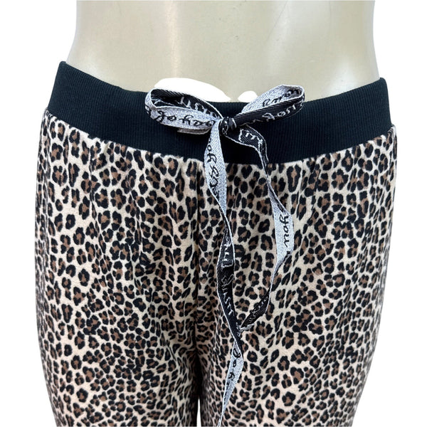 Muk Luks Women Black Long Sleeve Top & Leopard Print Pants Pajama Set Sz M - New