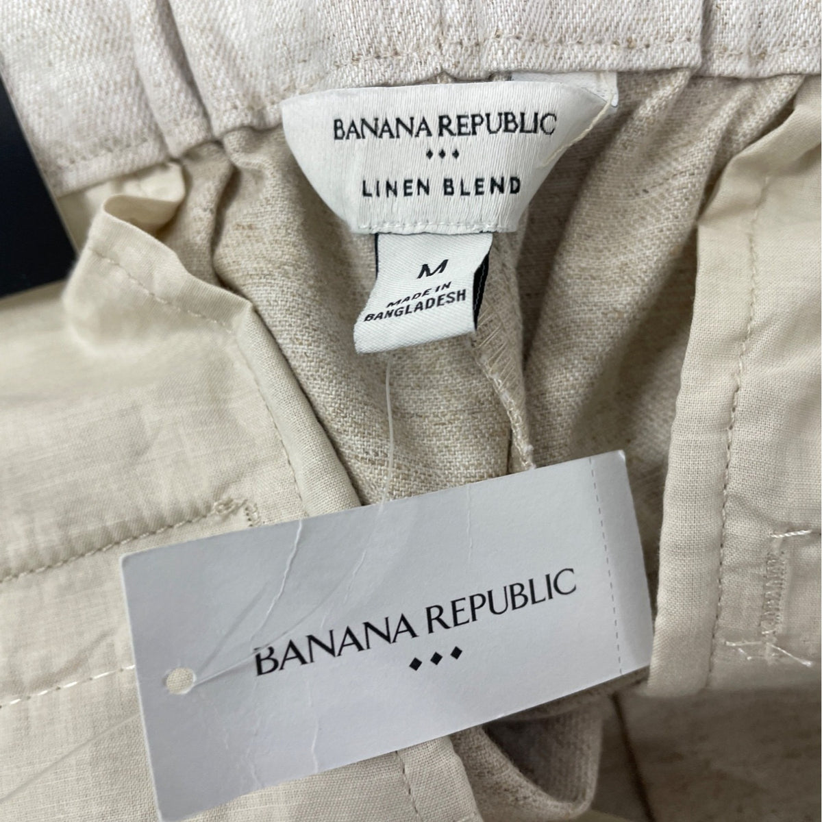 Banana Republic Womens Linen Blend Pleated High-Waist Shorts Size M Beige - New