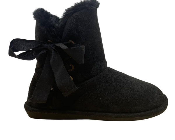 Steve Madden Women’s Black Fabric With Ribbon Tie Mountain Booties Size 7-New