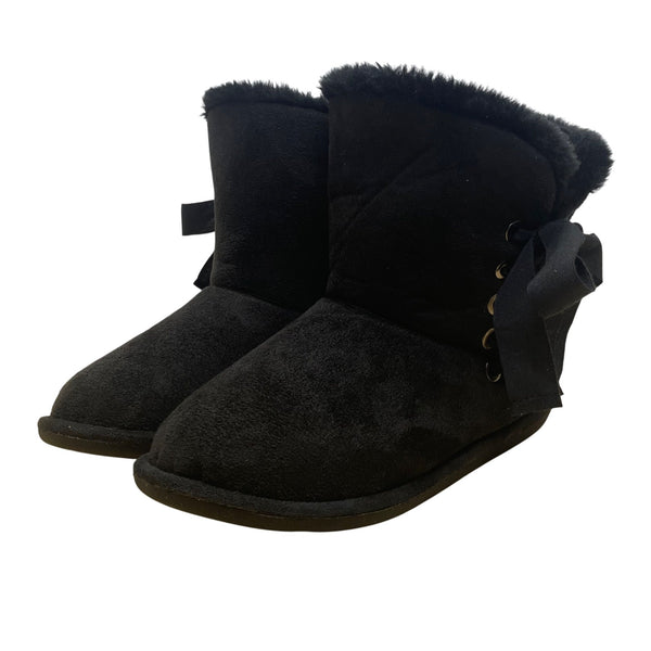 Steve Madden Women’s Black Fabric With Ribbon Tie Mountain Booties Size 7-New