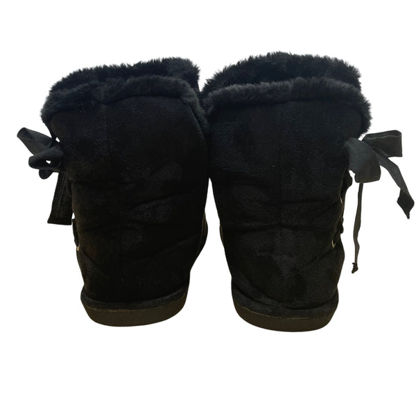 Steve Madden Women’s Black Fabric With Ribbon Tie Mountain Booties Size 7-New