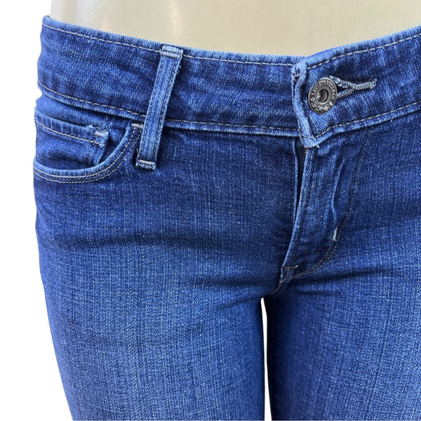 Levis Women's Demi Curve Denim Shorts Dark Wash Mid Rise Frayed Hem Size 4/27