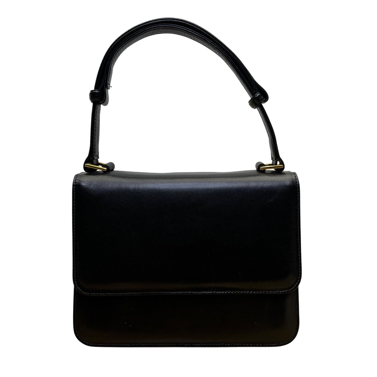 Neiman Marcus Women’s Black Leather Sophisticated Gold Accent Clutch Bag