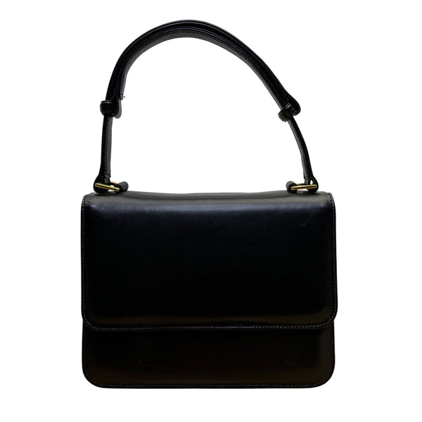 Neiman Marcus Women’s Black Leather Sophisticated Gold Accent Clutch Bag