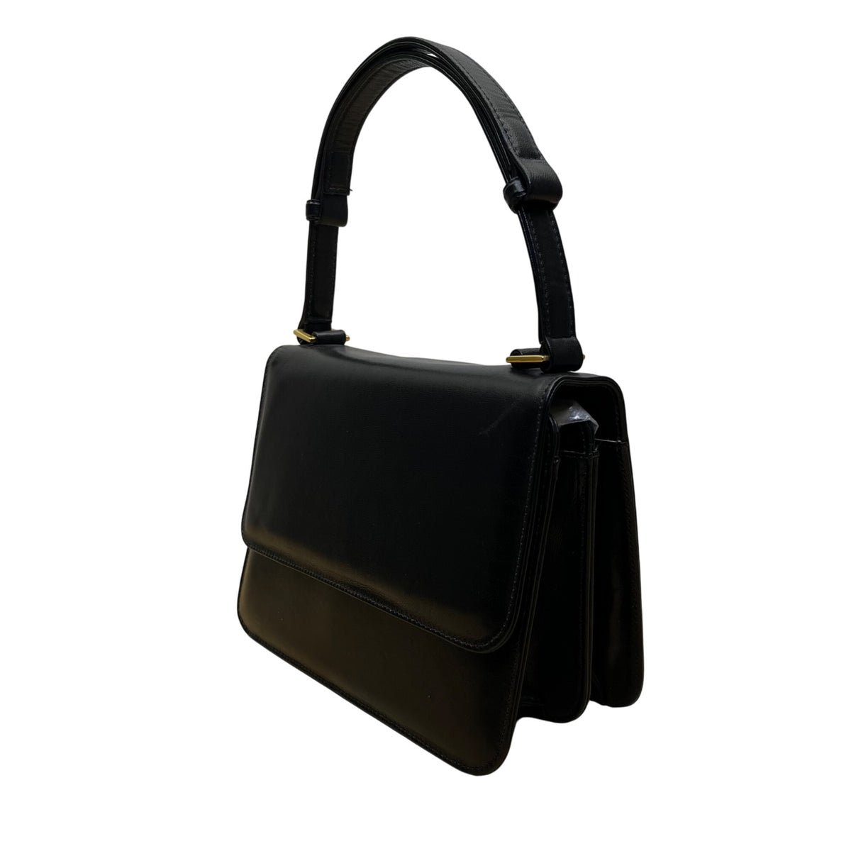 Neiman Marcus Women’s Black Leather Sophisticated Gold Accent Clutch Bag