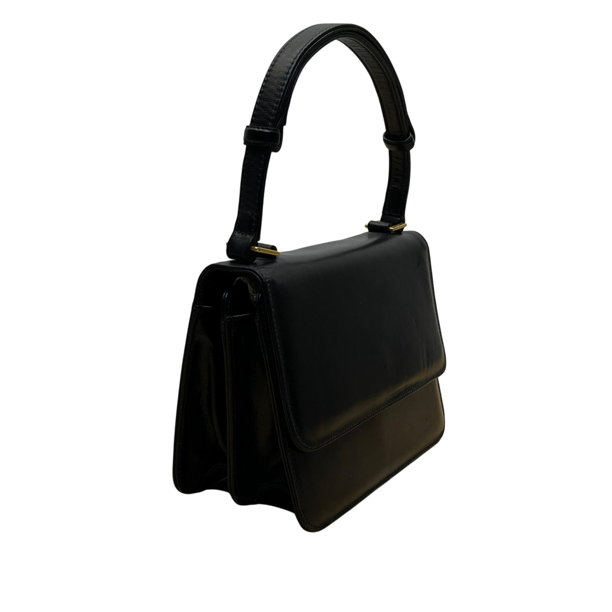 Neiman Marcus Women’s Black Leather Sophisticated Gold Accent Clutch Bag