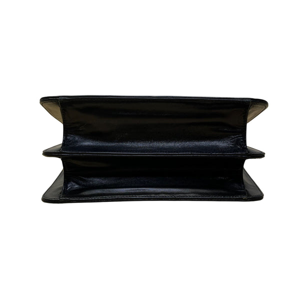 Neiman Marcus Women’s Black Leather Sophisticated Gold Accent Clutch Bag