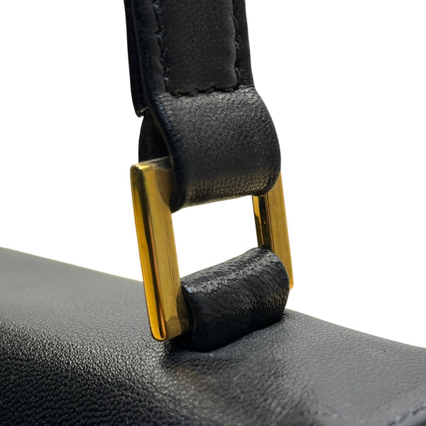 Neiman Marcus Women’s Black Leather Sophisticated Gold Accent Clutch Bag