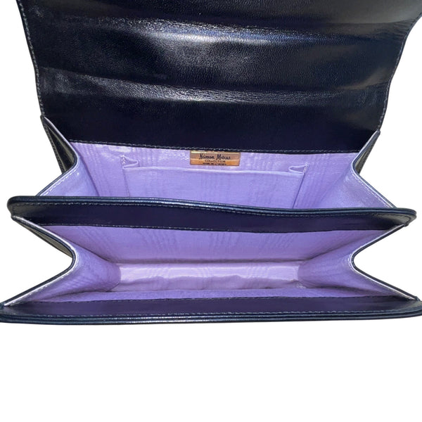 Neiman Marcus Women’s Black Leather Sophisticated Gold Accent Clutch Bag