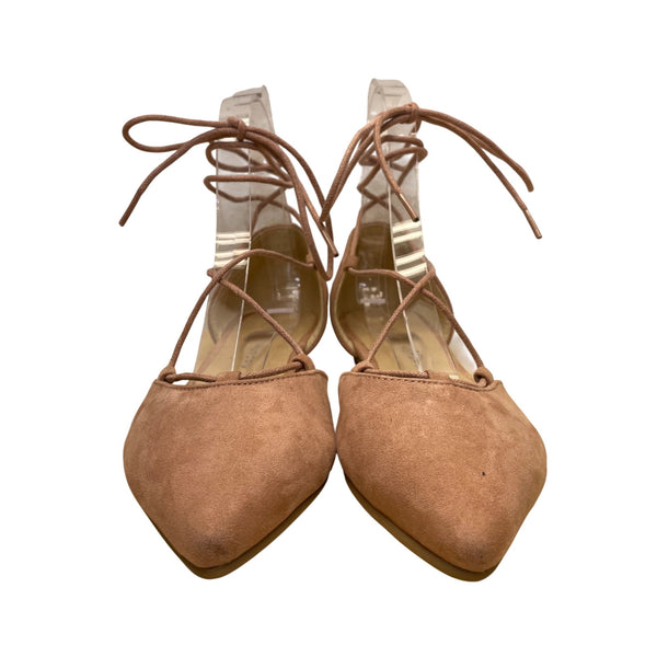 Chinese Laundry Women’s Pink Blush Faux Suede Lace-Up Pointed-Toe Flats Size 8.5