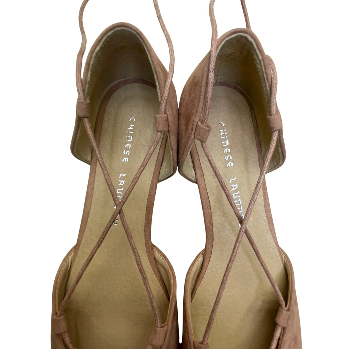 Chinese Laundry Women’s Pink Blush Faux Suede Lace-Up Pointed-Toe Flats Size 8.5