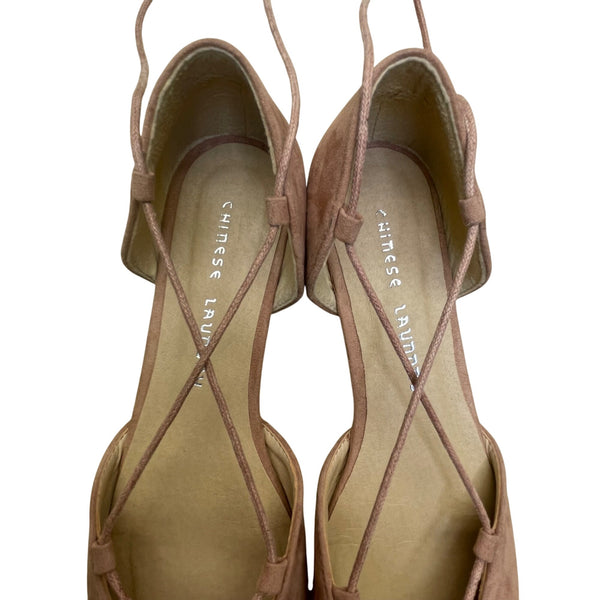 Chinese Laundry Women’s Pink Blush Faux Suede Lace-Up Pointed-Toe Flats Size 8.5
