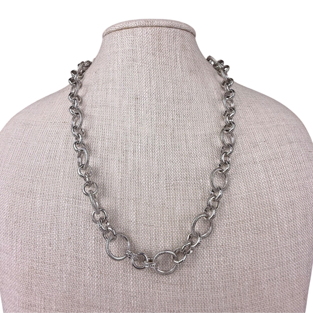 Judith Ripka Womens Silver Sterling Chain Link Necklace 22 Inch Artisan Design