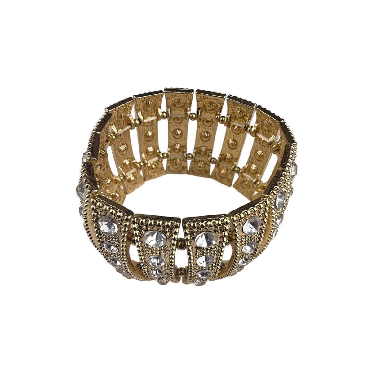 Vintage Gold Tone Rhinestone Cuff Bracelet Wide Statement Elegant Open Design