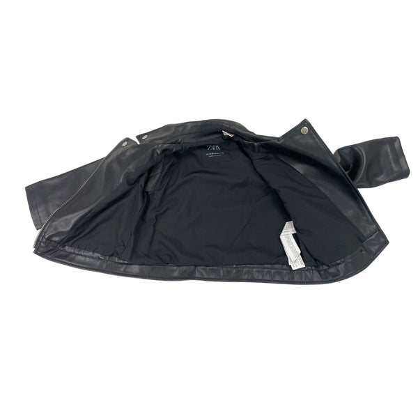Zara Kids Black Leather Moto Jacket W/ Silver Zipper & Snap Details Size 18-24M