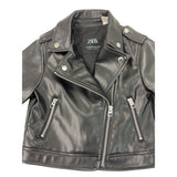 Zara Kids Black Leather Moto Jacket W/ Silver Zipper & Snap Details Size 18-24M