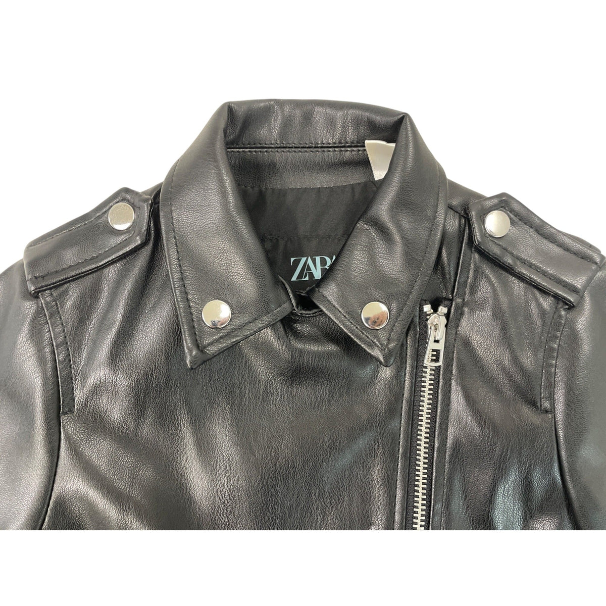 Zara Kids Black Leather Moto Jacket W/ Silver Zipper & Snap Details Size 18-24M