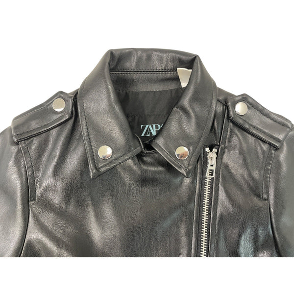 Zara Kids Black Leather Moto Jacket W/ Silver Zipper & Snap Details Size 18-24M
