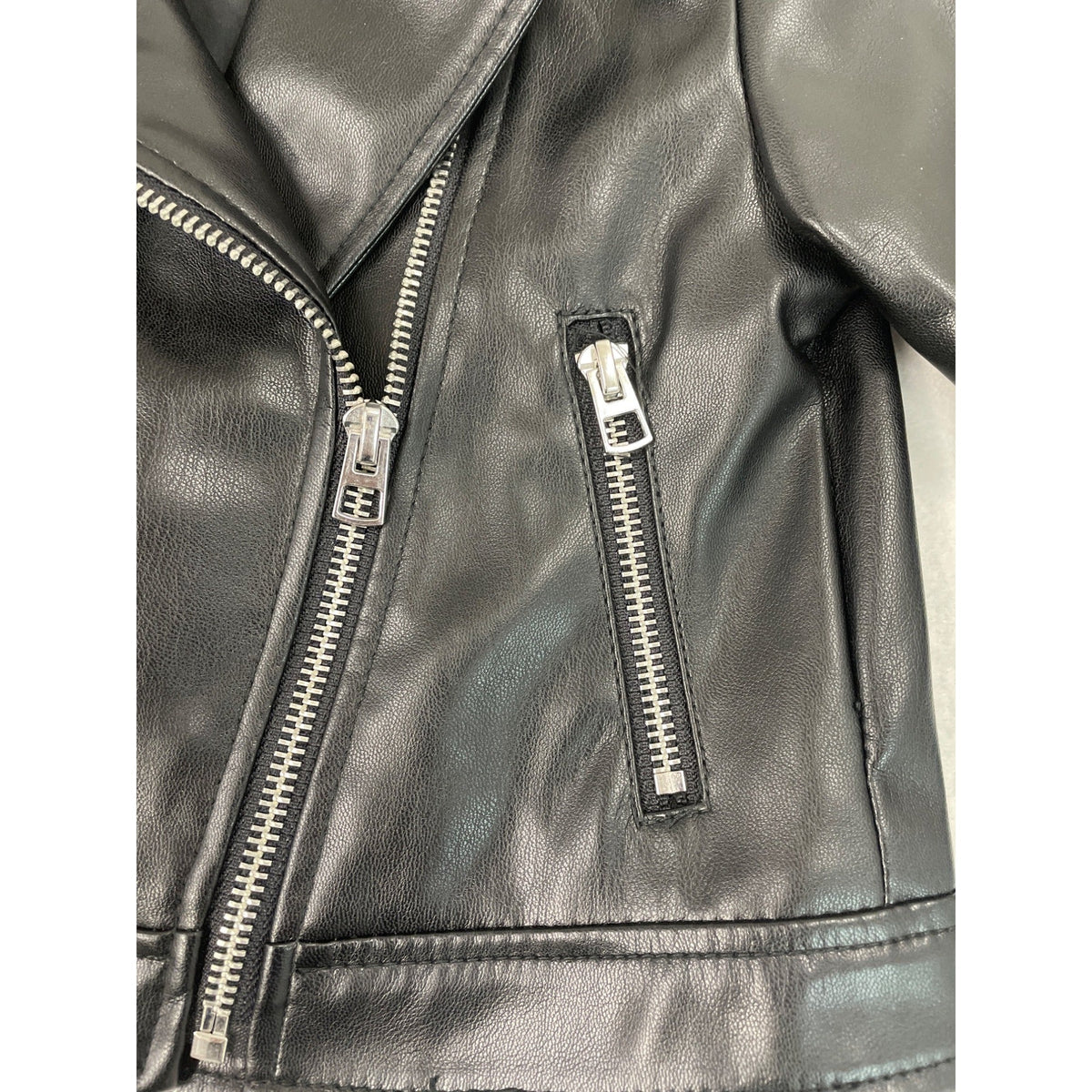 Zara Kids Black Leather Moto Jacket W/ Silver Zipper & Snap Details Size 18-24M
