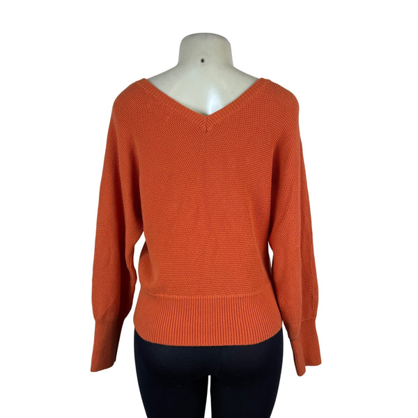 Anthropologie Women’s Orange V-Neck Sweater Knit Long Sleeve Size M