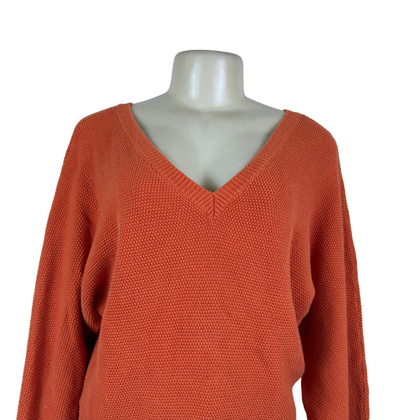 Anthropologie Women’s Orange V-Neck Sweater Knit Long Sleeve Size M