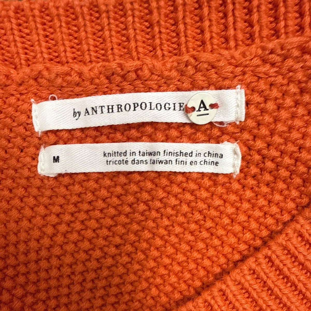 Anthropologie Women’s Orange V-Neck Sweater Knit Long Sleeve Size M