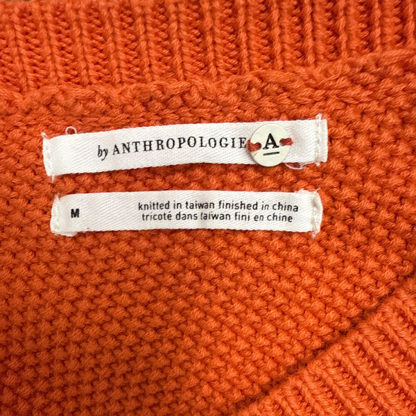 Anthropologie Women’s Orange V-Neck Sweater Knit Long Sleeve Size M