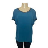 Pleione Women's Blue Blouse Shirt With Bead Accents Sz L- NWT