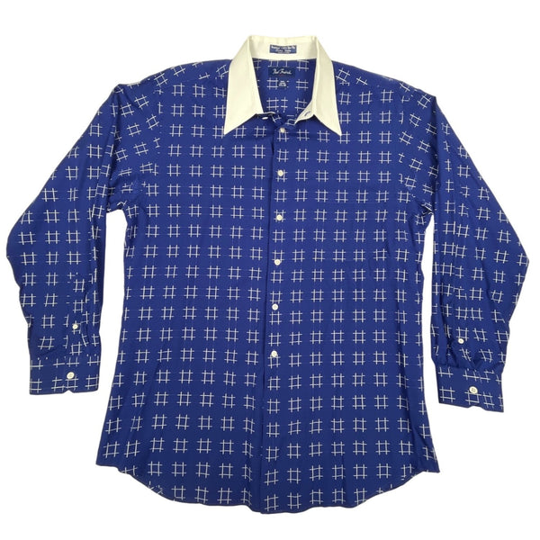 Paul Fredrik Men's Blue White Pattern Trim Fit Longsleeve Shirt Sz 36