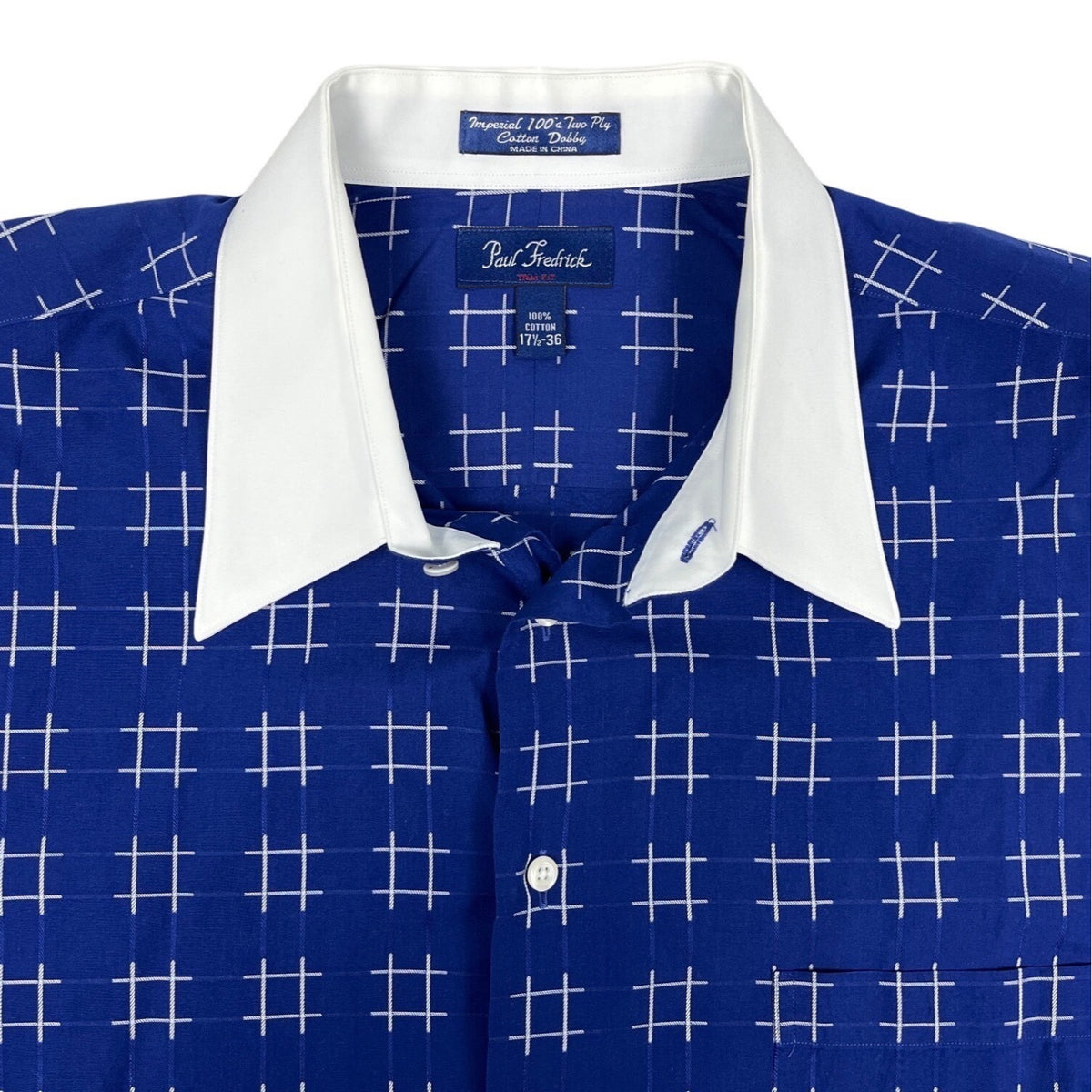 Paul Fredrik Men's Blue White Pattern Trim Fit Longsleeve Shirt Sz 36