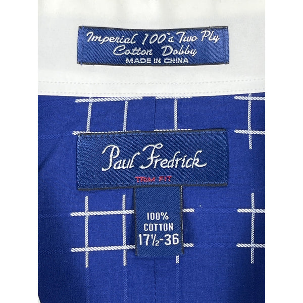 Paul Fredrik Men's Blue White Pattern Trim Fit Longsleeve Shirt Sz 36